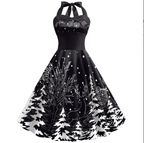 Women's High Waist Christmas Snowflake Print Dress