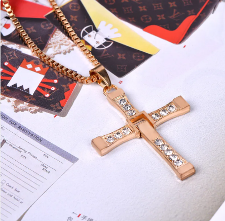 Men's Rhinestone Cross Pendant Necklace