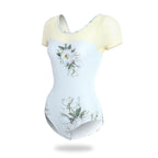 Women's Mesh Panel Printed Short Sleeve Ballet Bodysuit