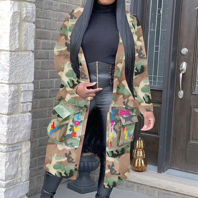 Casual Women's Camouflage Print Patch Coat
