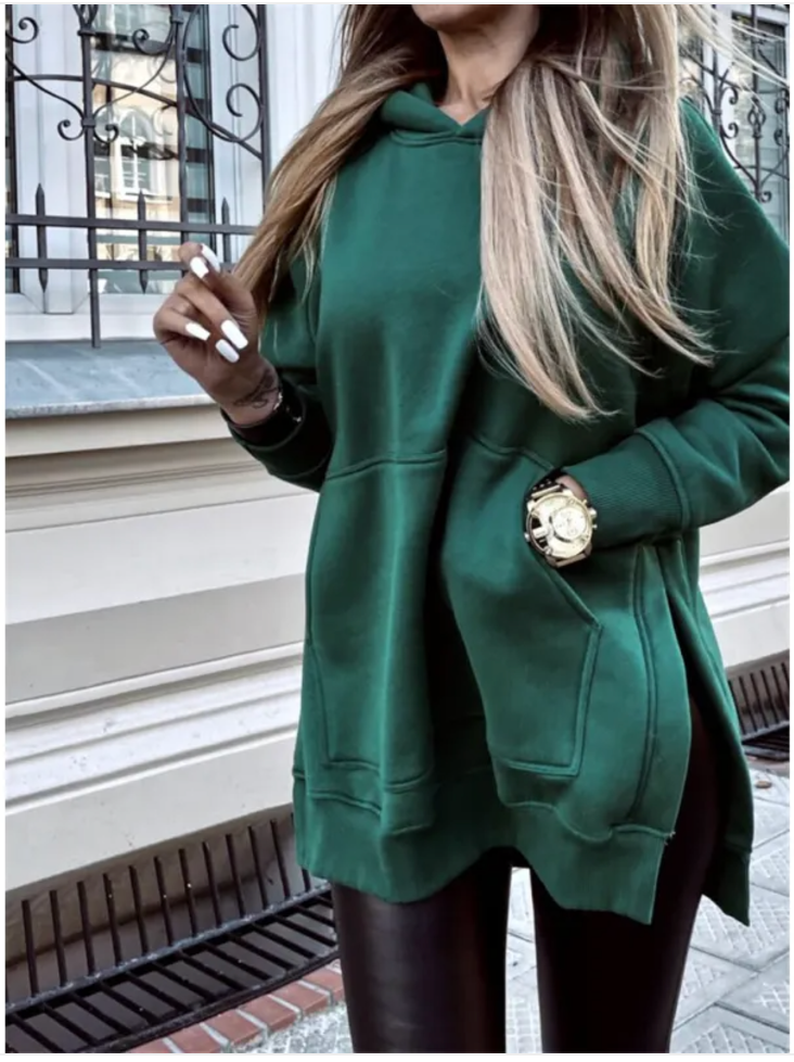 Women's Solid Color Split Hoodie Sweater | Streetwear