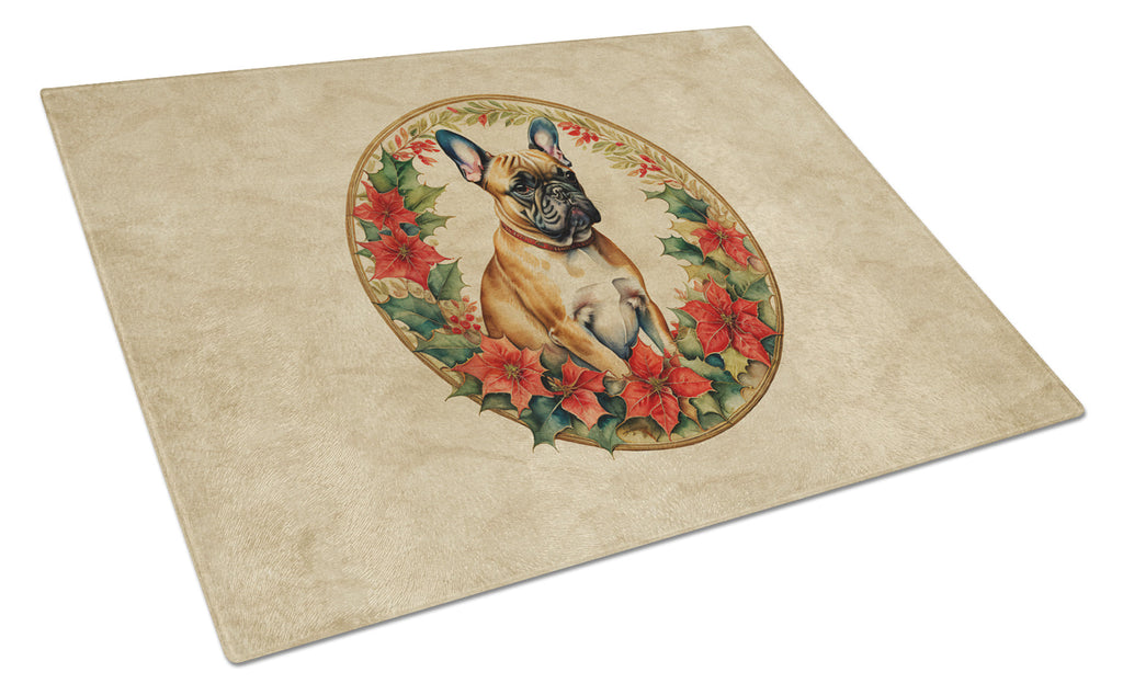 French Bulldog Christmas Flowers Glass Cutting Board