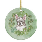 French Bulldog Puppy Pied Christmas Wreath Ceramic Ornament