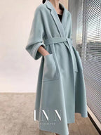 Women's Double-sided Wool Coat with Water Ripple Design