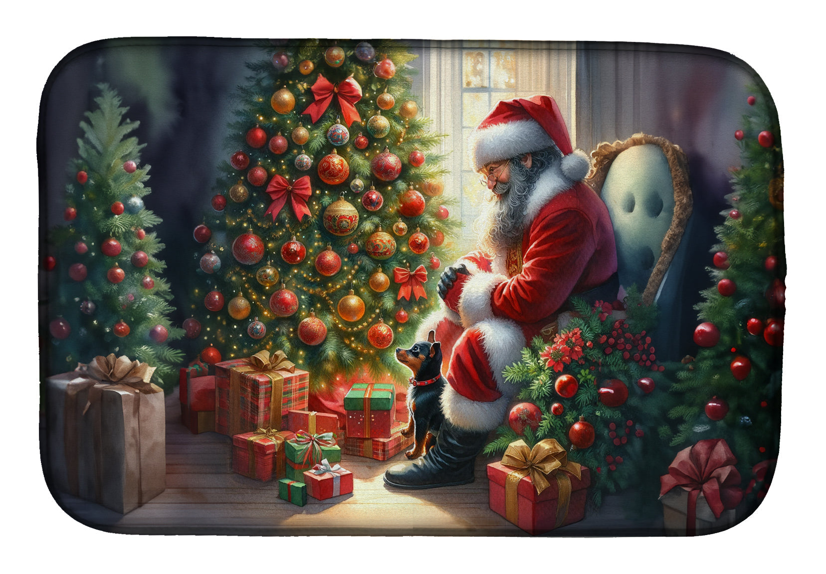 Miniature Pinscher and Santa Claus Dish Drying Mat
