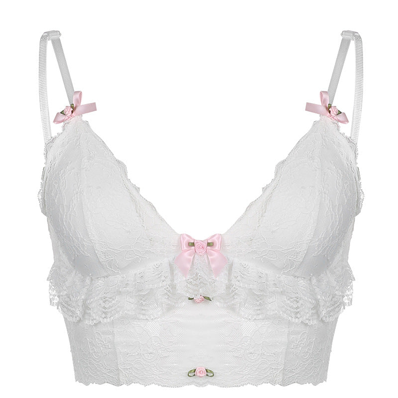 Gothic Lace Bowknot White Cropped Top for Women