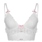 Gothic Lace Bowknot White Cropped Top for Women