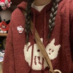 Retro Cartoon Cat Hooded Sweater for Women