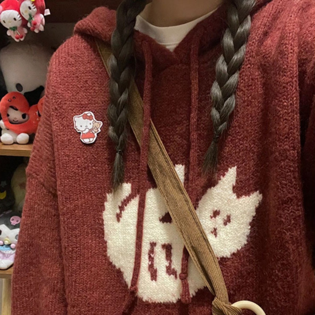 Retro Cartoon Cat Hooded Sweater for Women