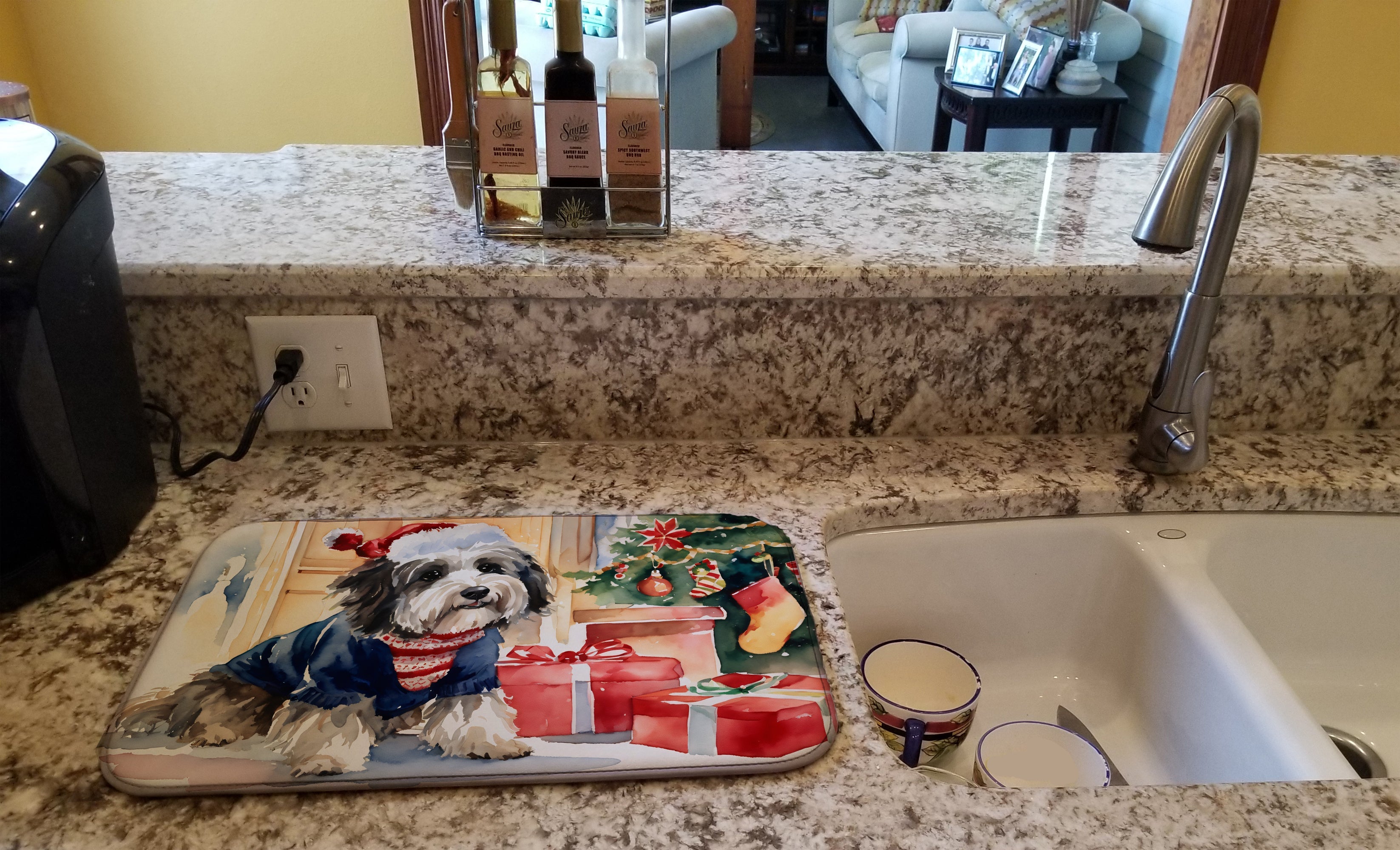 Havanese Cozy Christmas Dish Drying Mat