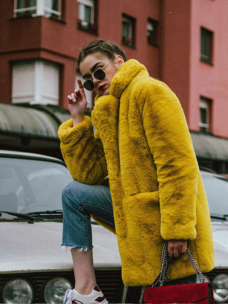 Long Fashionable Plush Fur Warm Loose Jacket Winter