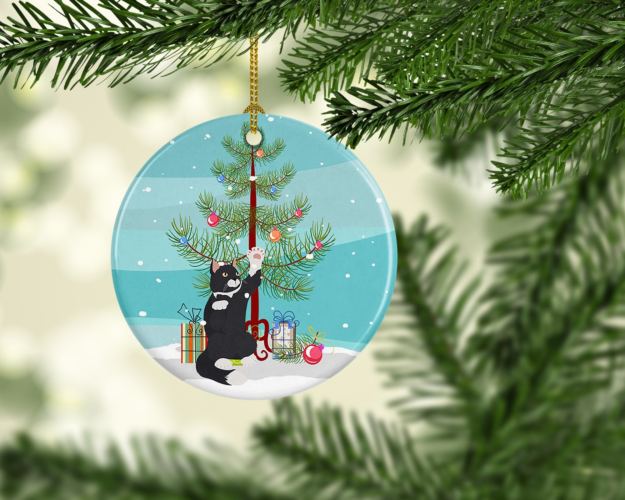American Polydactyl Cat Christmas Ceramic Ornament