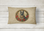 Norwegian Elkhound Christmas Flowers Throw Pillow