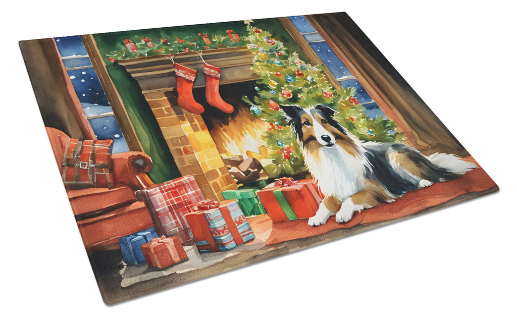 Sheltie Cozy Christmas Glass Cutting Board