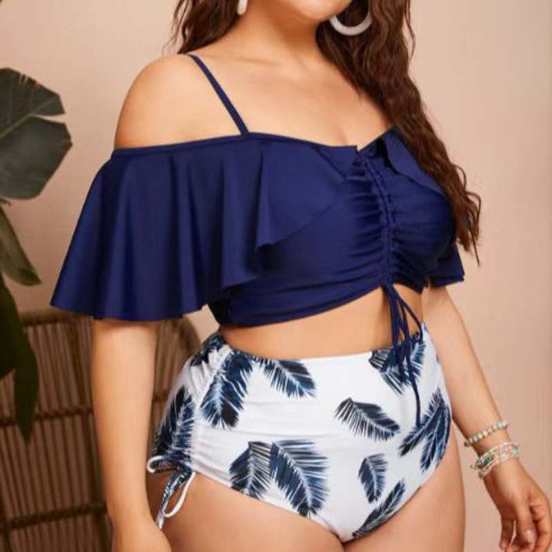 2023 Plus Size Ruffled Floral Bikini Set for Women