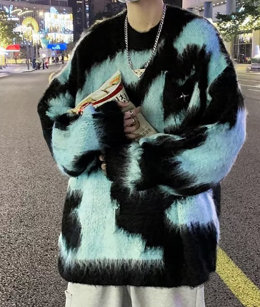 Carrier Pigeon Jacquard Furry Lapel Sweater Unisex