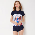 Floral Short-Sleeve Swim Top and Shorts Set
