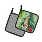 Serengeti Cat By the Christmas Tree Pair of Pot Holders