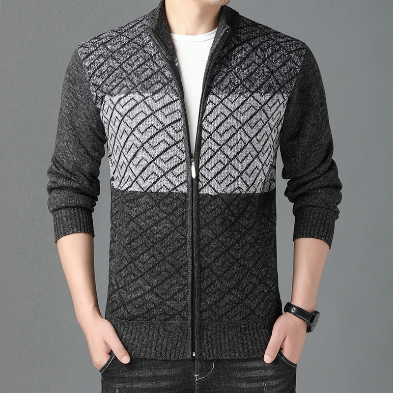Color-Blocking Stand-Up Collar Outer Wear Sweater