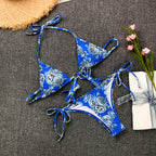 Sexy Three-Ring Strappy Printed Bikini Set