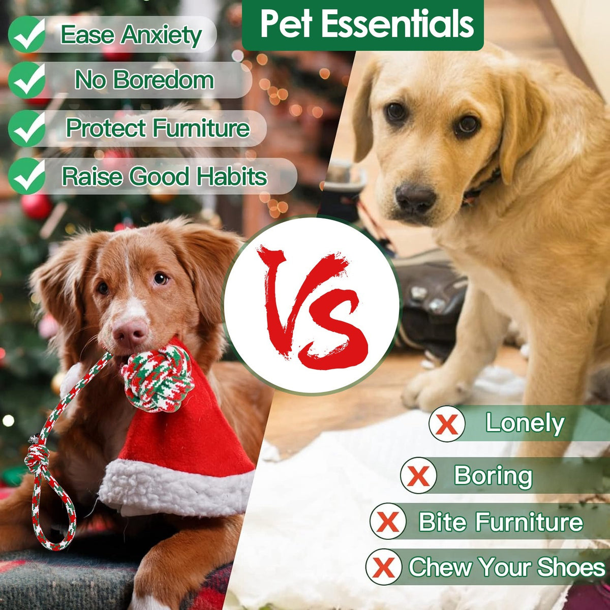 5Pcs Christmas Dog Rope Chew Toys Set
