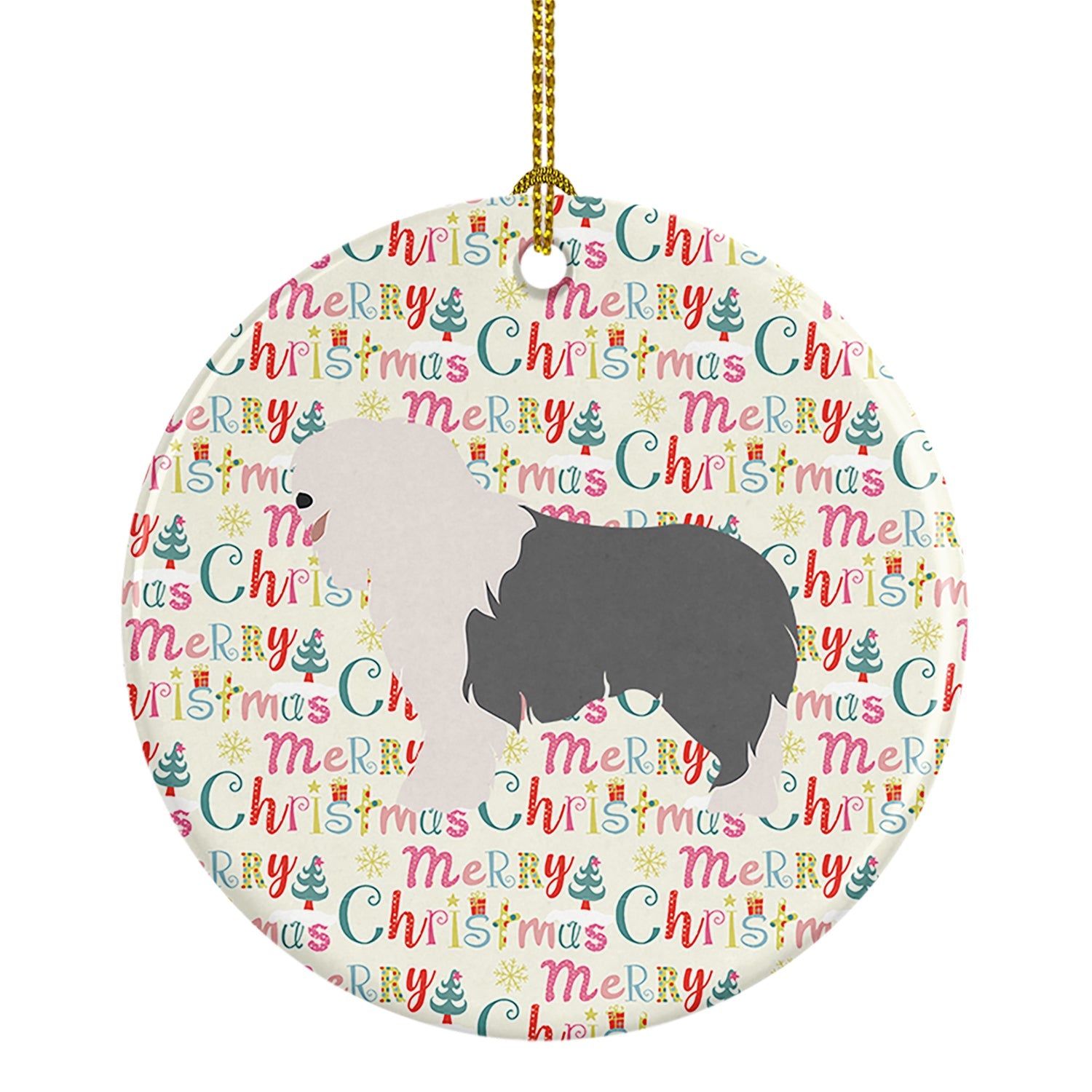 Old English Sheepdog Merry Christmas Ceramic Ornament