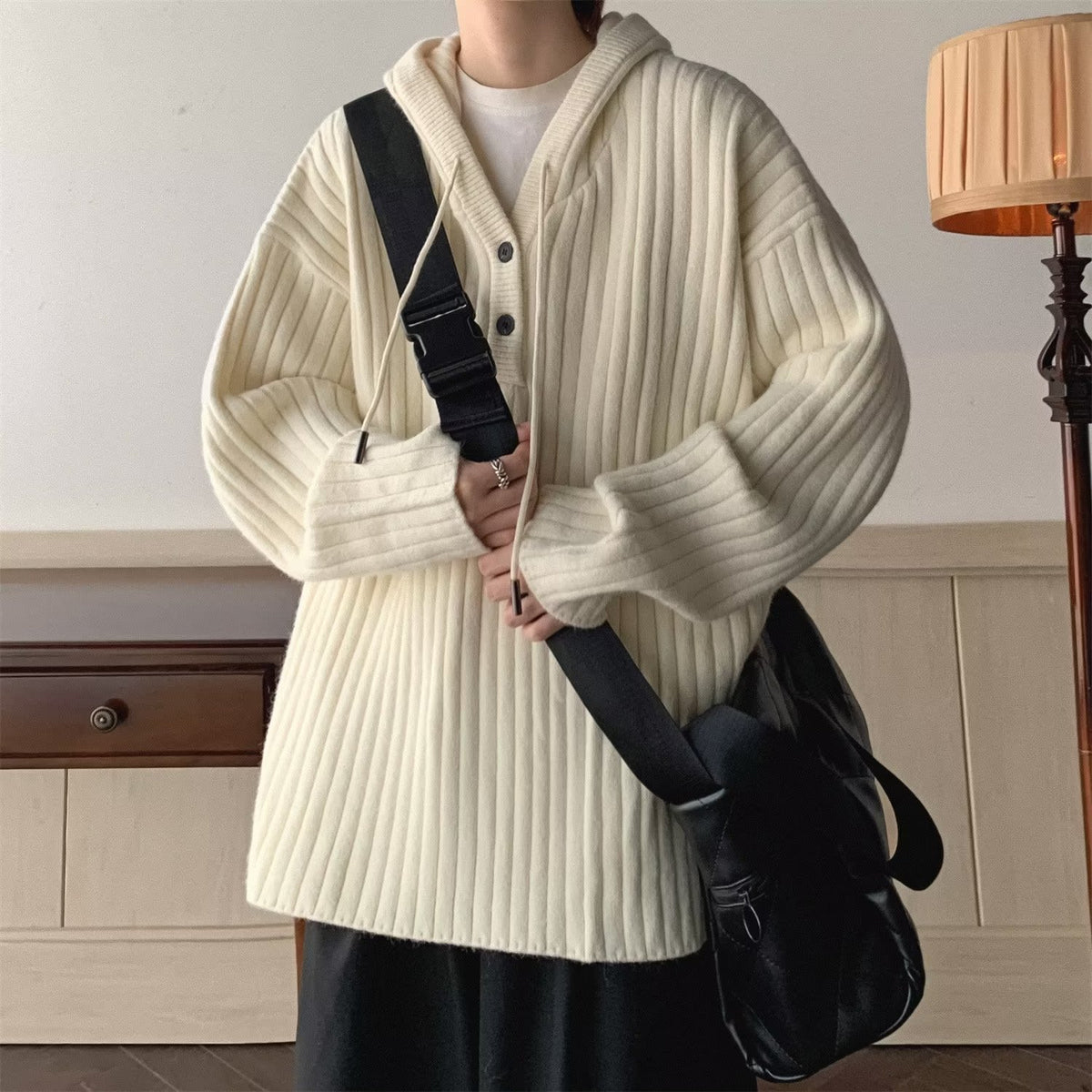 Waffle Knitted Cardigan Sweater for Men