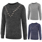 Knitted Sweater with Men's Chest Ribbon Embellishment