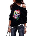 Women's Skull Print Halloween Round Neck Sweater
