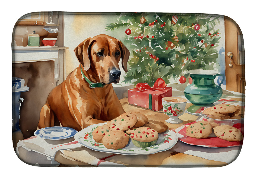Rhodesian Ridgeback Christmas Cookies Dish Drying Mat