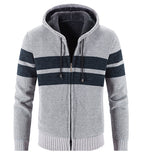 Hooded Striped Color-blocking Plus Velvet Cardigan
