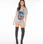 Eagle Motorcycle Print Halter Dress, Floral Design Dress