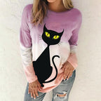 Cartoon Cat Print Women's Pullover Sweatshirt XS-8XL | Streetwear