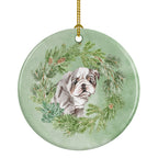 Bulldog Lilac Puppy Christmas Wreath Ceramic Ornament