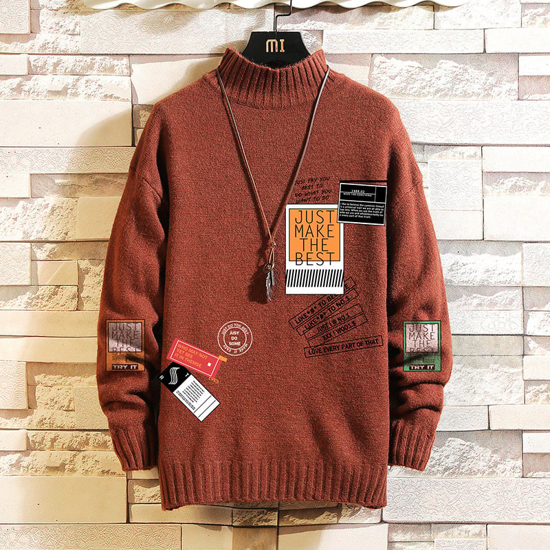 Men's Thickened Loose White Winter Sweater with Crew Neck