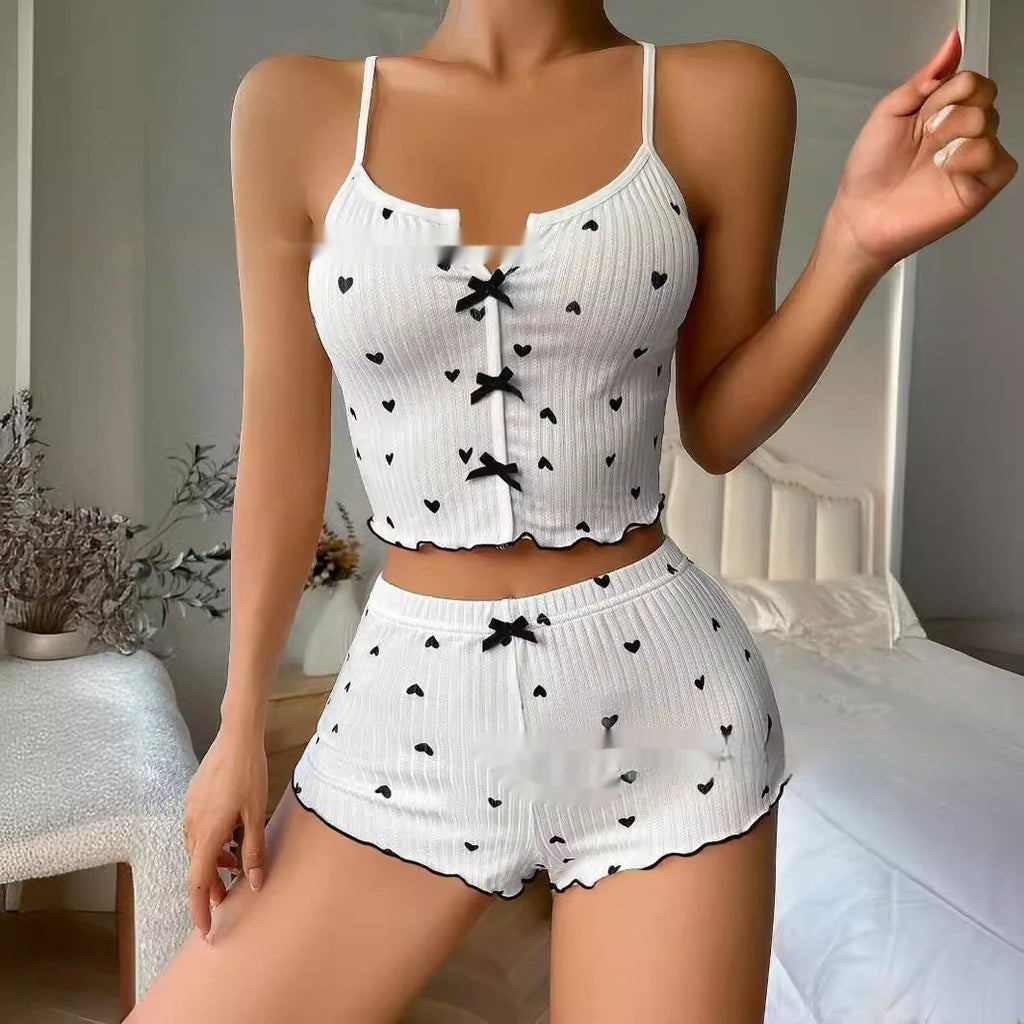 Women's Suspender Shorts Bow Suit