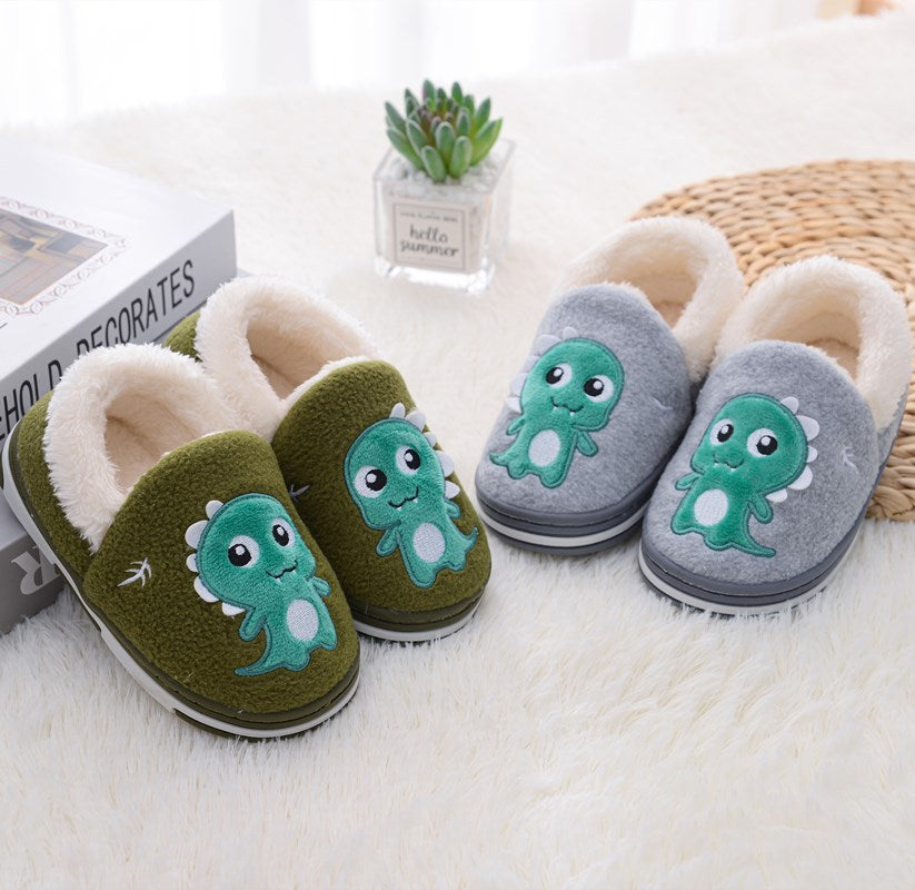 Thermal Cotton Dinosaur Plush Slippers for Babies