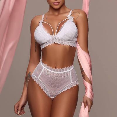 Women's Sheer Lace Bralette and High-Waist Panty Lingerie Set