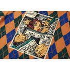 Vintage Argyle Plaid Sweater with Cartoon Pattern for Women
