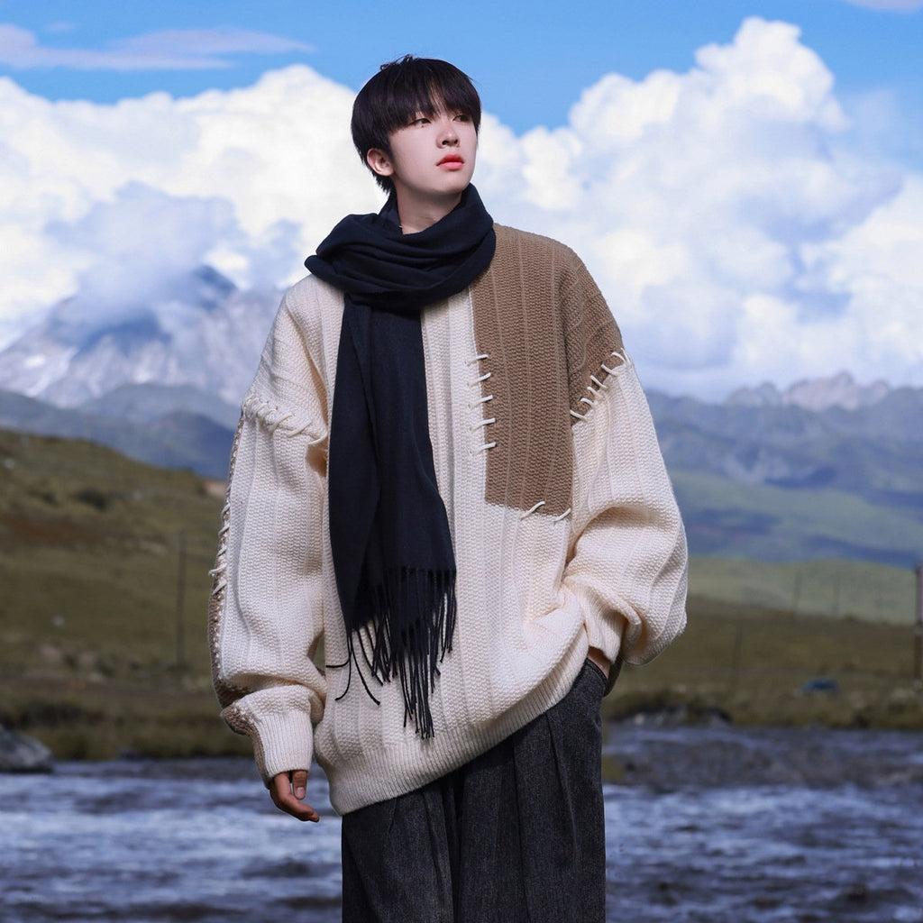 Niqi Pullover Patchwork Contrast Color Sweater for Boys | Streetwear