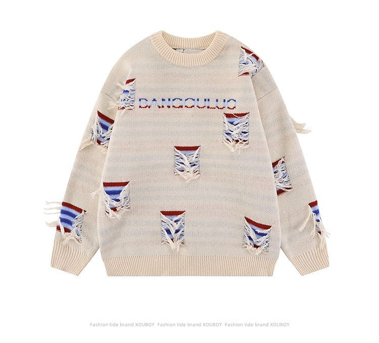 Men's High Street Knitted Sweater with Holes & Patches