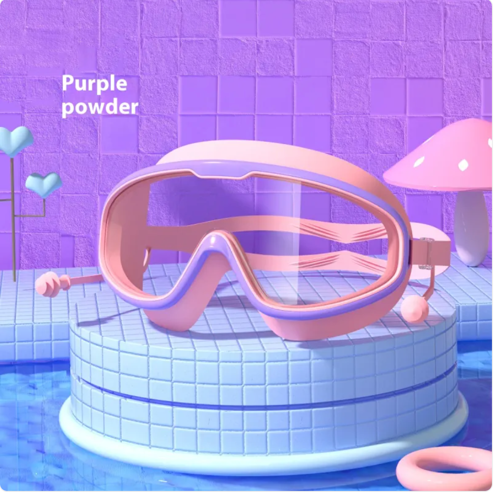 Large Frame Anti-Fog Waterproof Swim Goggles with Earplugs