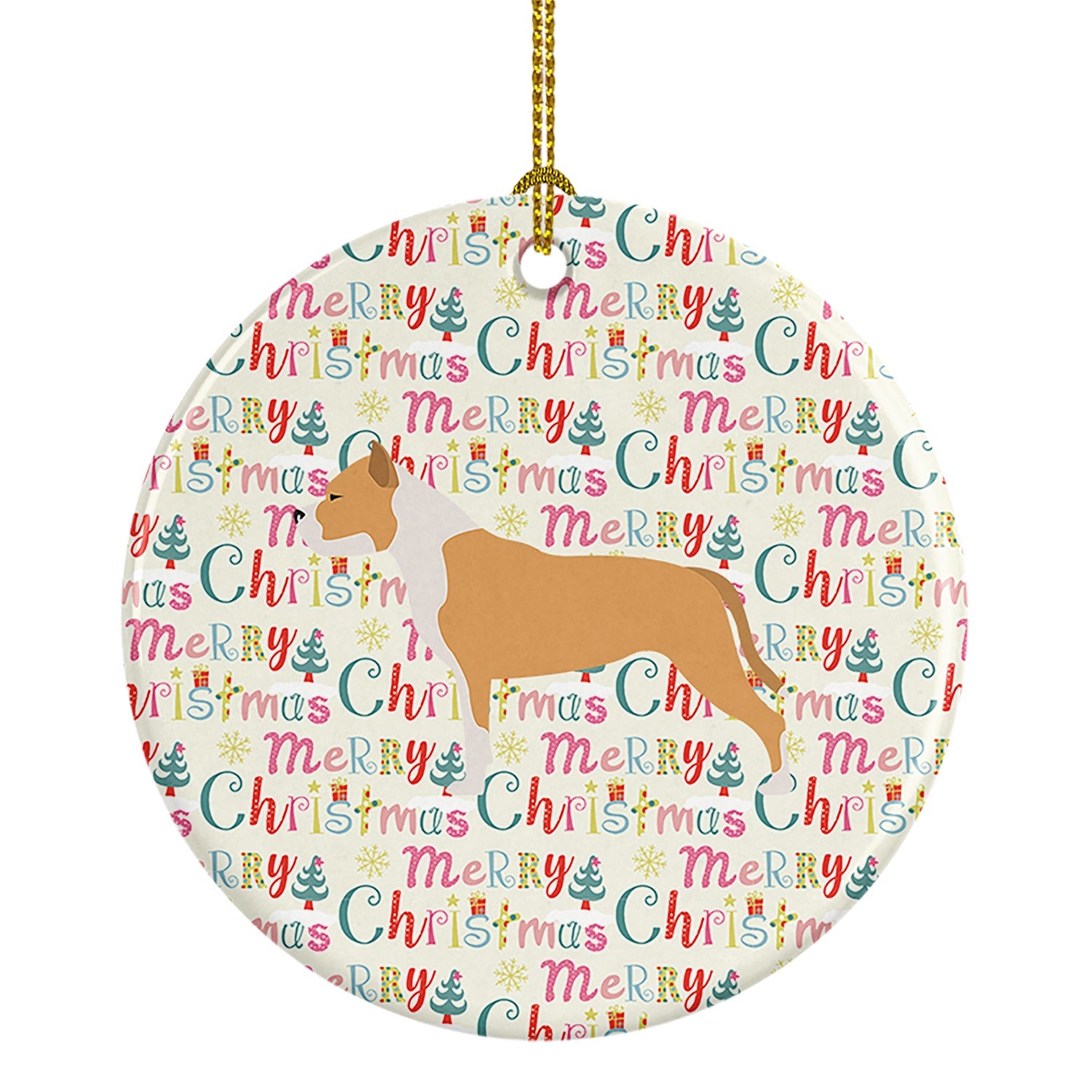 Staffordshire Bull Terrier Merry Christmas Ceramic Ornament