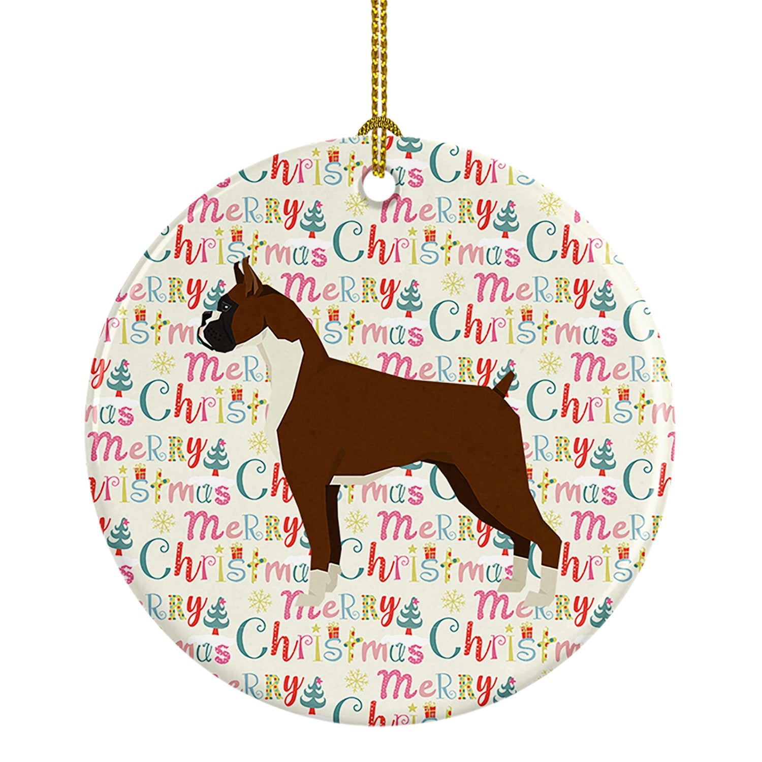 Boxer Merry Christmas Ceramic Ornament