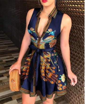 Women’s V-Neck Floral Tie Dress - Casual Sleepwear