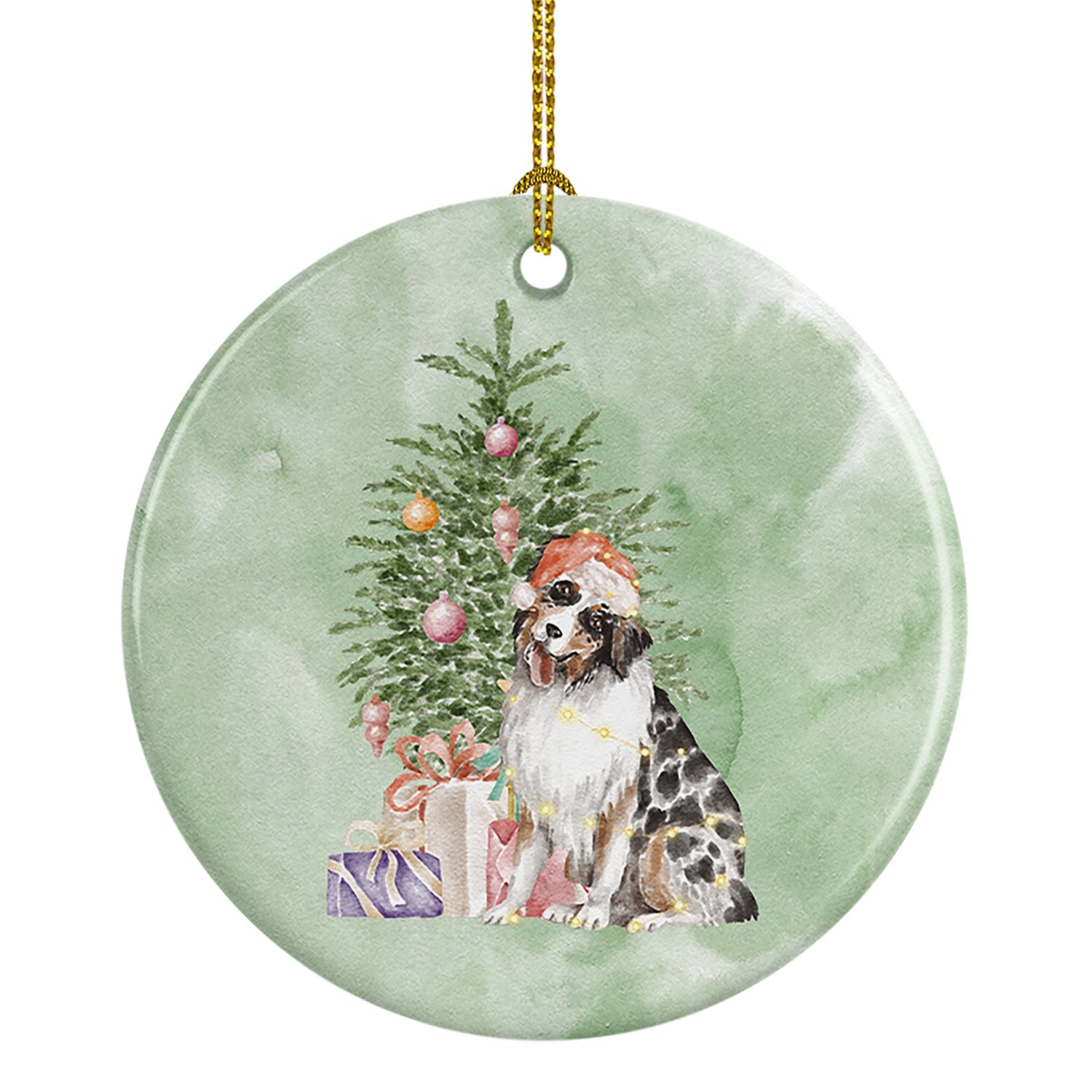 Australian Shepherd #2 Christmas Presents and Tree Ceramic Ornament