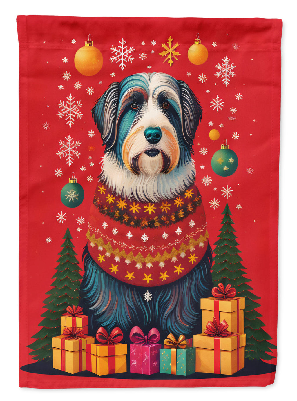 Bearded Collie Holiday Christmas Garden Flag
