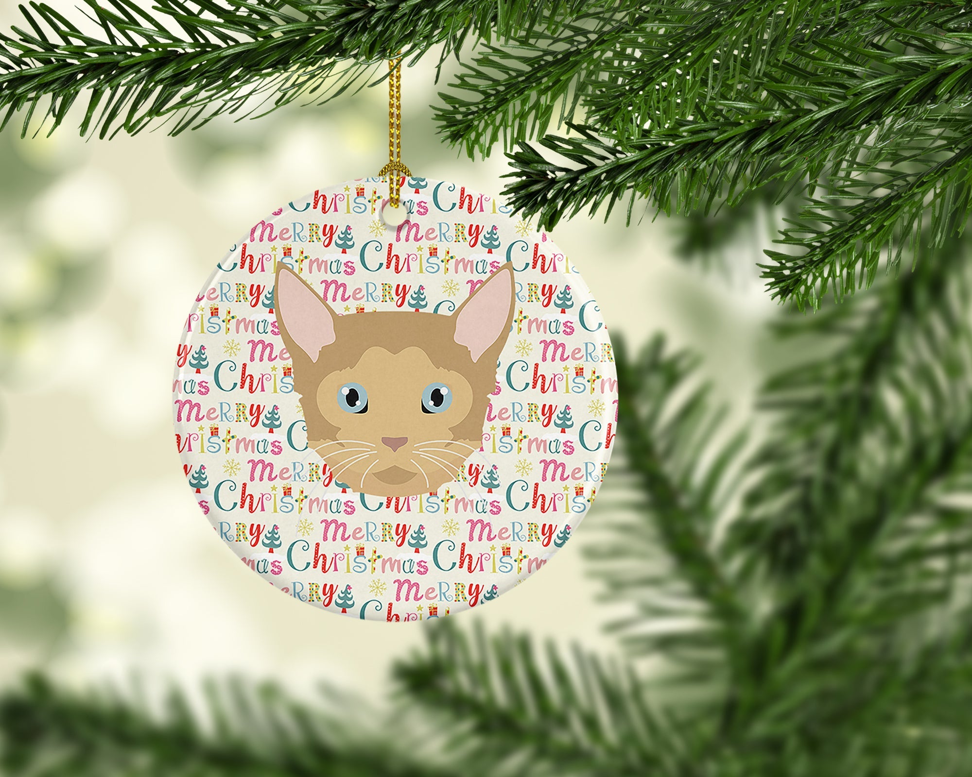 German Rex Cat Christmas Ceramic Ornament