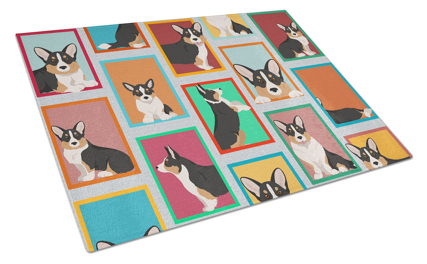 Lots of Tricolor Cardigan Corgi Glass Cutting Board