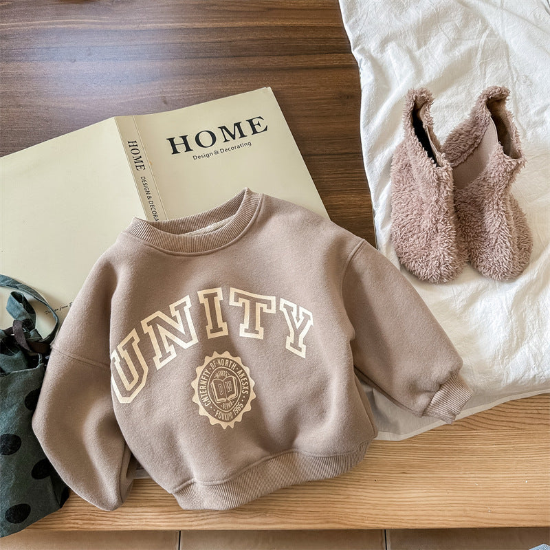 Korean Printed Fleece Sweater for Girls' Top